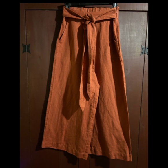 NWOT Urban Outfitters Linen Tie Front Wide Leg Cropped Pants Rust Orange Size S - Picture 3 of 16